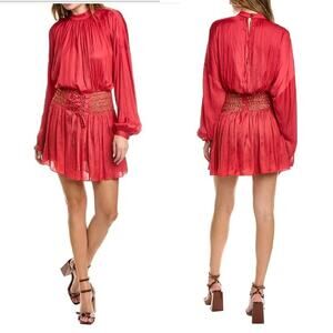 Ramy Brook Red Stella Drop-Waist Shiny Corset Red Mini Dress Size 6